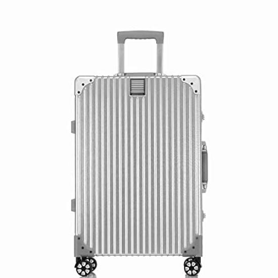 Improved Silver Body Aluminum Checked Large Trolley Lightweight Carry Silent Double for Business with TSA Protective XXL 100L [Yuweijie] Color!