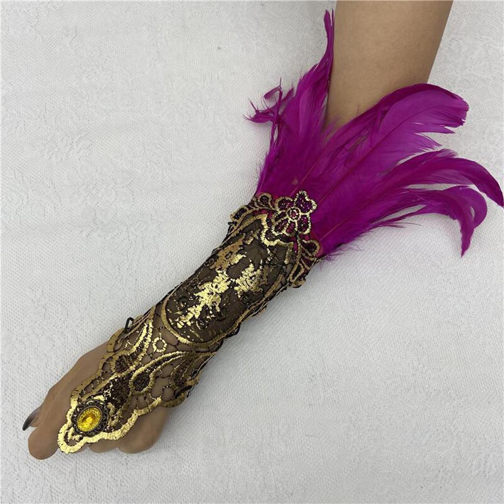 Bracelet Plume Gant Plume Gothique Dentelle Dorée Creuse Manchette Dentelle
