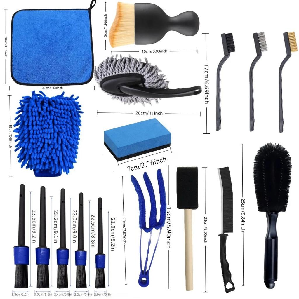 Various Detail Brushes 16/20pcs Car Cleaning Tool Set Air Conditioning Vents Seat Gaps Uses For Home Car Washing Motorcycle