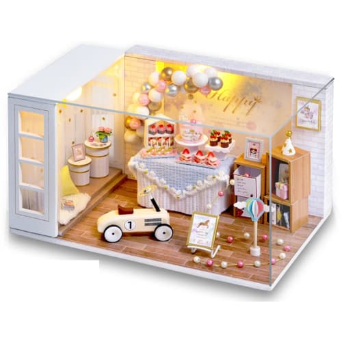 MuMuBoo Dollhouse, Beginner's Handmade Miniature Kit with Japanese Instructions, Miniature Furniture Kit, DIY Wooden Model Kit, Includes LED Lighting