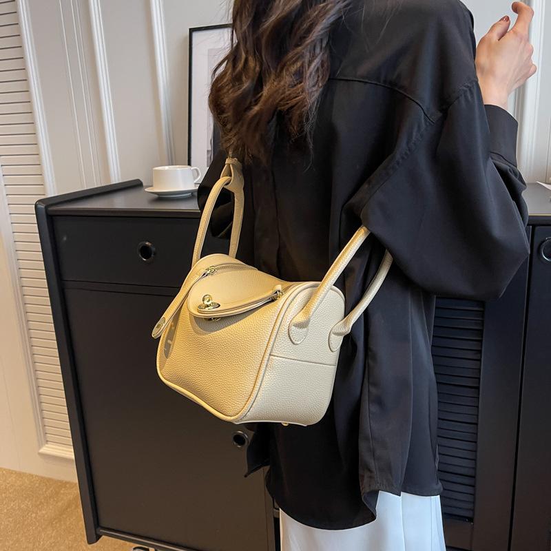 Premium lychee pattern celebrity style new double pull portable shoulder oblique span casual women's bag