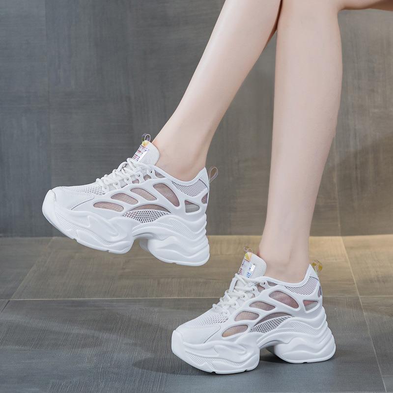 Inner Height-increasing Little White Shoes Women's Autumn and Summer Mesh Breathable Muffin Thick-soled Casual Versatile Shoes