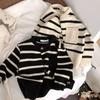 Korean Kids' Soft Striped Cardigan Sweater - Unisex, Spring & Autumn, Trendy Knitted Coat