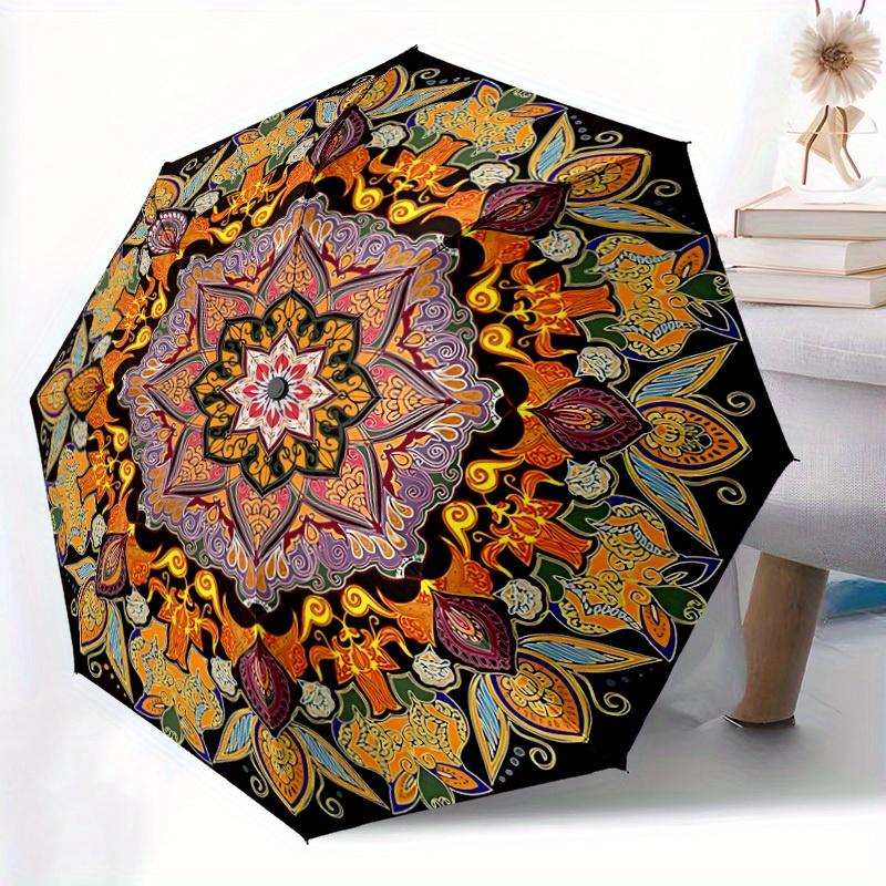1pc Mandala Patterns Automatic Open/Close Umbrella with One Touch Button,, Windproof Design   Lightweight Portable Umbrella for Women & Men6084