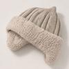 Ribbed Knit Knit Earflap Beanie Plush Lining Cat Ear Beanie New Plush Lined Hat  For Children