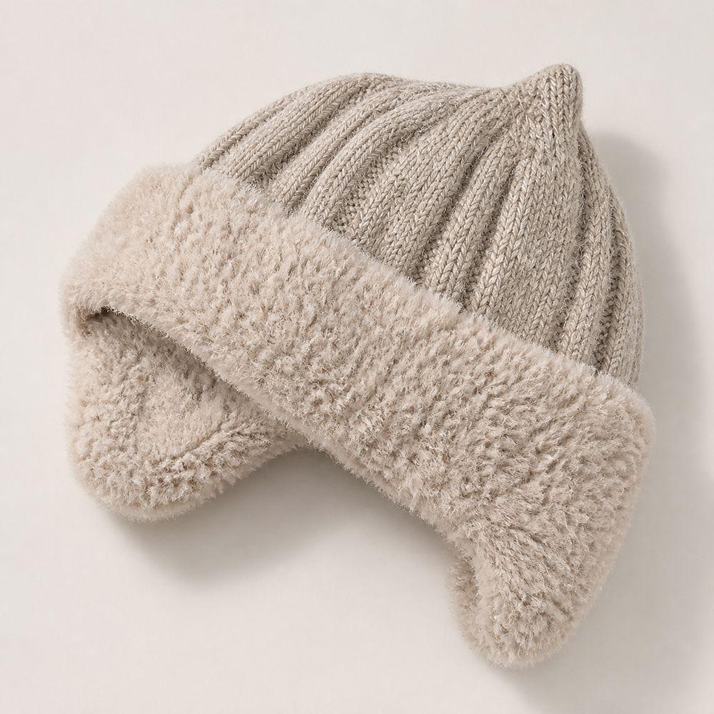 Ribbed Knit Knit Earflap Beanie Plush Lining Cat Ear Beanie New Plush Lined Hat For Children