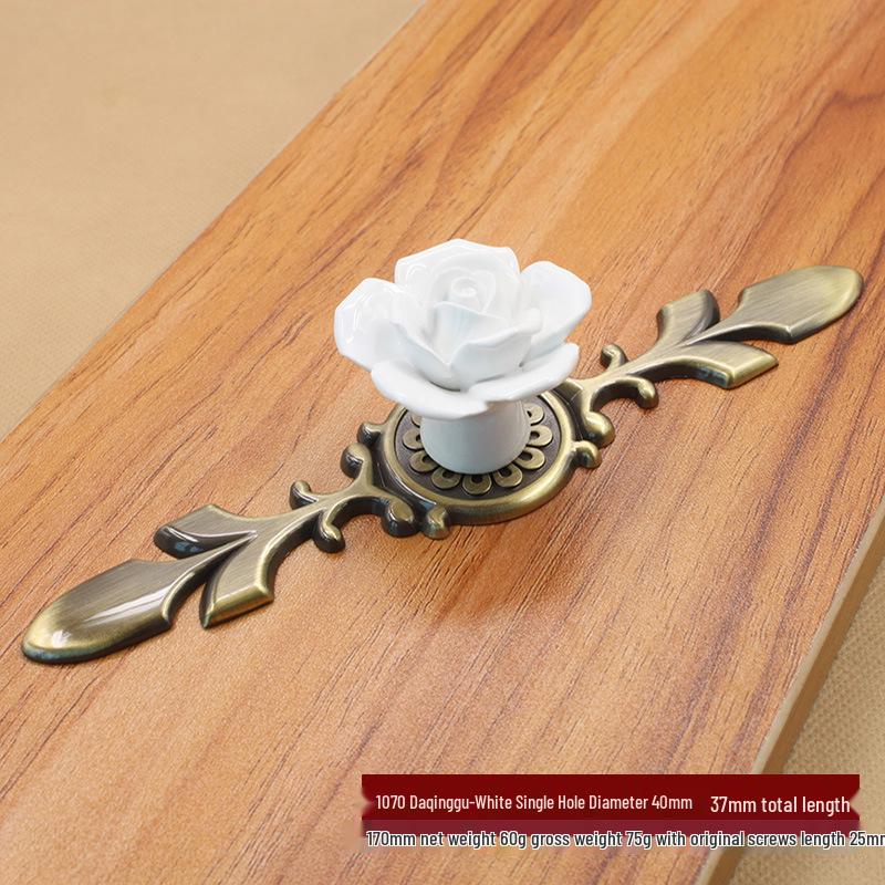 Antique Bronze Rose Ceramic Greenish White Pumpkin Handle for Kitchen Cabinet Wardrobe