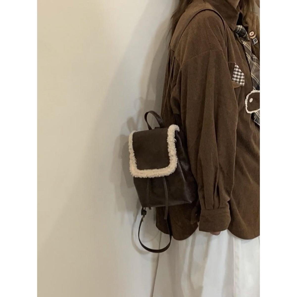 

Новый зимний ретро плюшевый рюкзак для женщин корейский Ins простая и универсальная сумка из овечьего меха для женщин