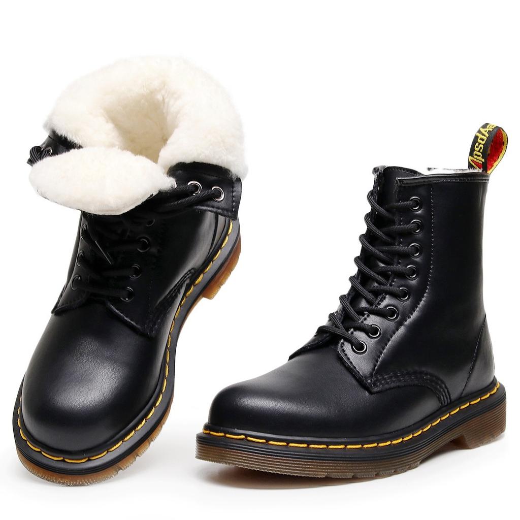 Real Wool High-top Locomotive Boots Classic Soft Leather Short Boots Men's and Women's Thick Plush Round Tote Boots