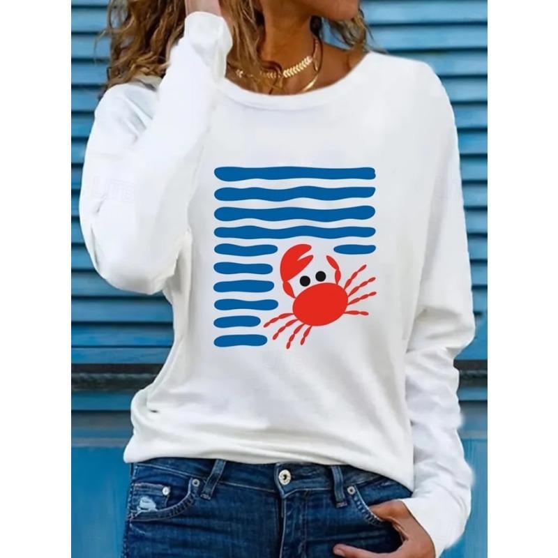 

Women s T Shirt Print Graphic Geometric Ocean Fashion Stylish Classic Long Sleeve Crew Neck Regular Tops S