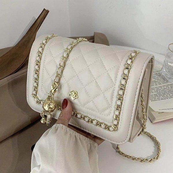 Women Solid Color Lock Buckle Small Square Crossbody Bag Leisure PU Inclined Shoulder Bags Adjustable Chain Band Strap