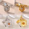 Anti Anxiety Stress Camellia Flower Rotatable Rings Cz Anti Fading Stainless Steel Women'S Ring Wedding Vacation Jewelry Gifts