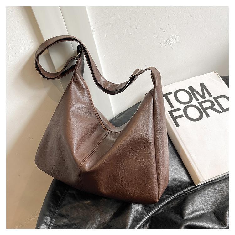 New Trendy Large Capacity Solid Color Retro Korean Fashion Simple Casual Commuter Single Shoulder Tote Bag for Women