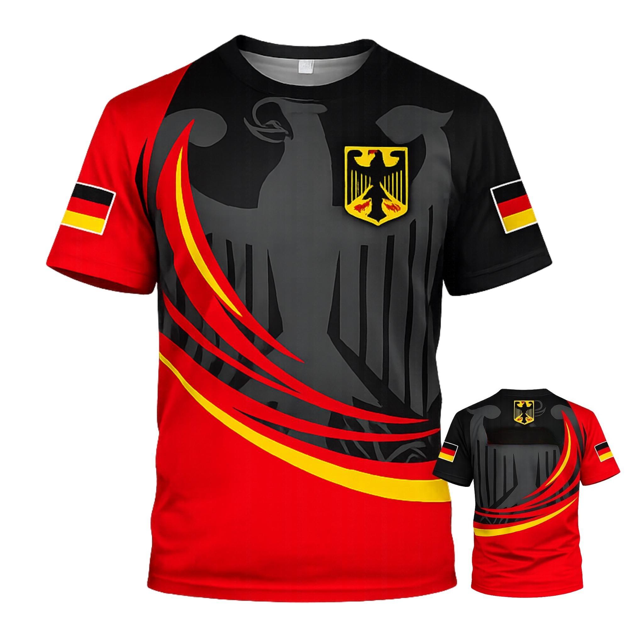 Deutschland Trikot Herren Damen Fußballshirt 3D Gedrucktes Fußball T-Shirt Kurzarm Fanbekleidung Sportbekleidung Lässig Sommer Unterstützer Top XL black
