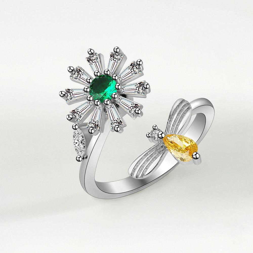 New Rotating Ring Relieves Anxiety Flower Ring Set Decompression Zircon Ring