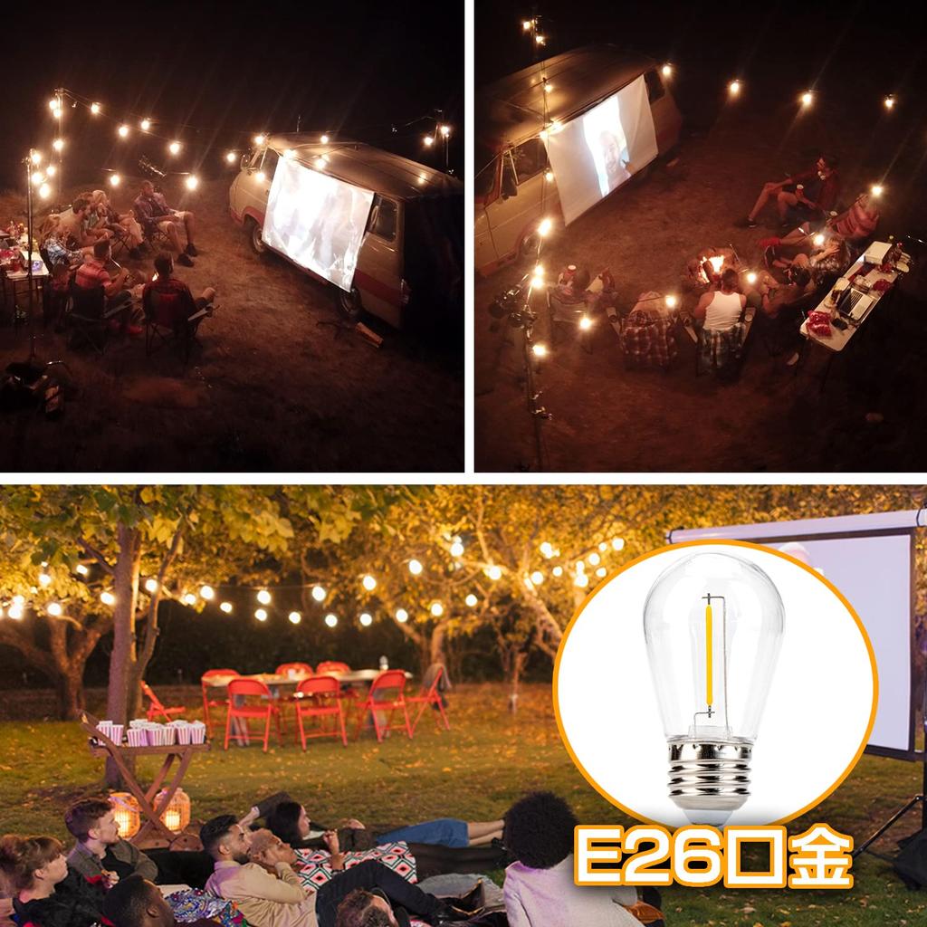 LED Filament Light Bulb E26 Base S14 Light Bulb 10W Equivalent Rainproof Light Bulb Color Wide Light Distribution Edison Light Bulb PC Material