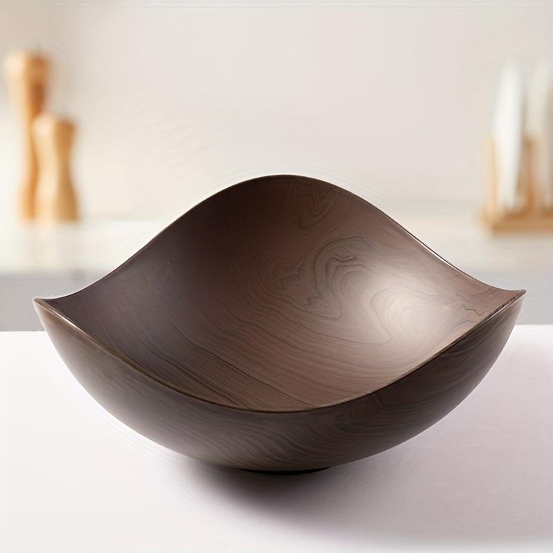 Large Wood Grain Salad Bowl - Durable Plastic Serving Dish for Party, Wedding, Buffet. Easy-Clean Fruit & Candy Container.