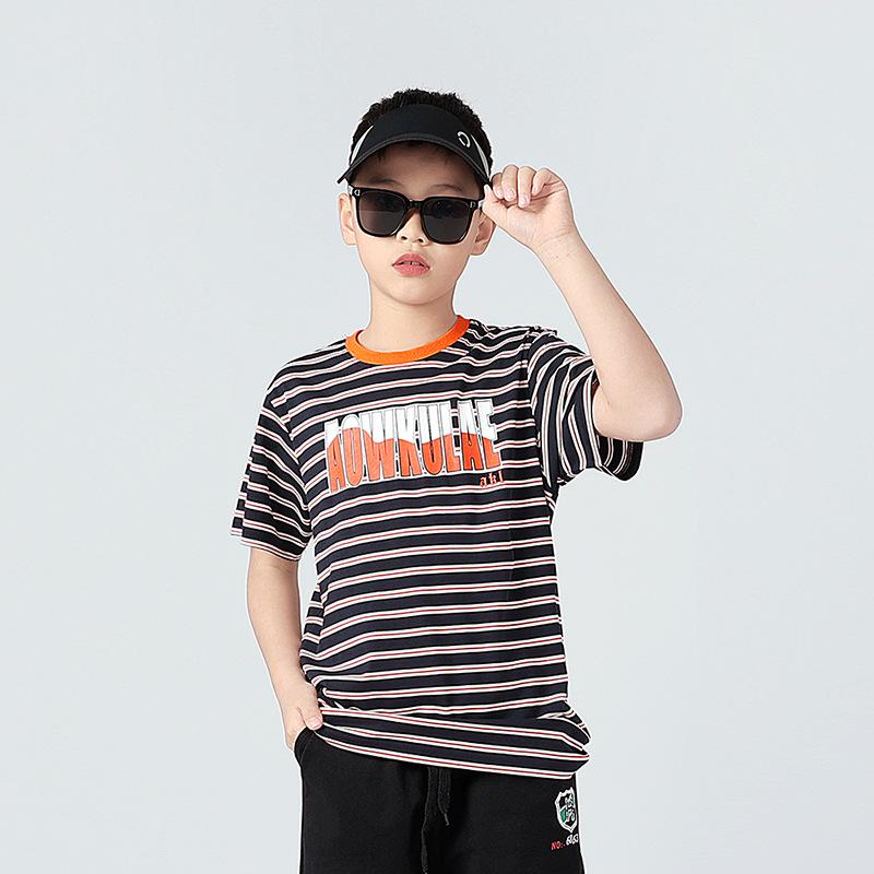 Summer Korean Version of Children's Clothing New Children's Sports Short Sleeve T-shirt Big Child Stripe Quick Drying Top Boy Short Sleeve