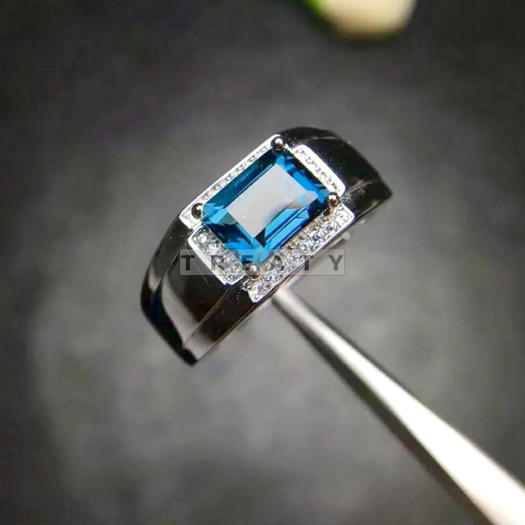Blue Topaz Emerald Cut Gemstone With 925 Sterling Silver Ring For Men's #35 JL375718203675