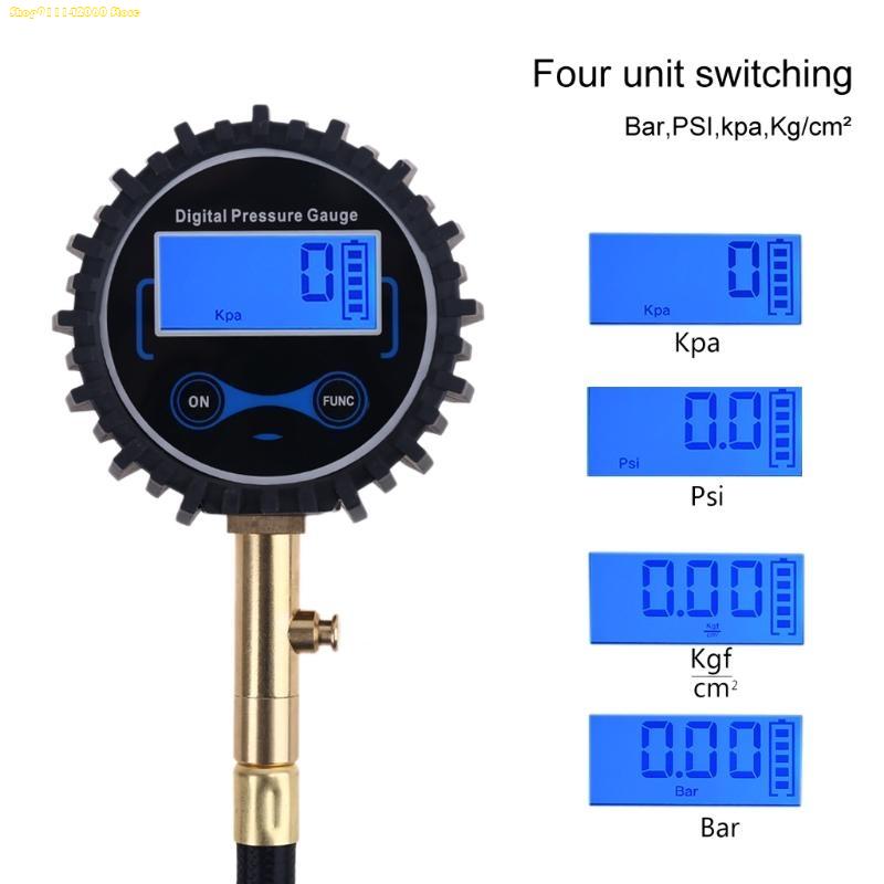 J1HA Digital Tire Air Pressure Gauge with Quick Clip Air Chuck Pressure Monitoring Tools Tester for Car Motorcycle Bicycle RV