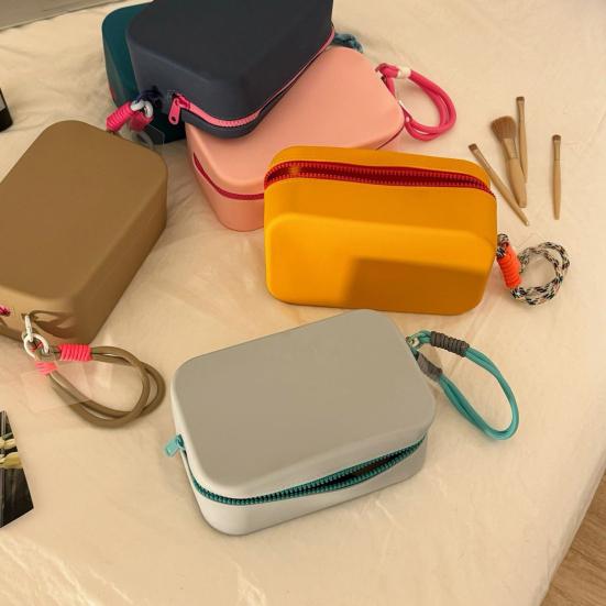 Silikonová úložná taška s velkou kapacitou, vodotěsné zapínání na zip, přenosná make-up taška, kosmetický organizér