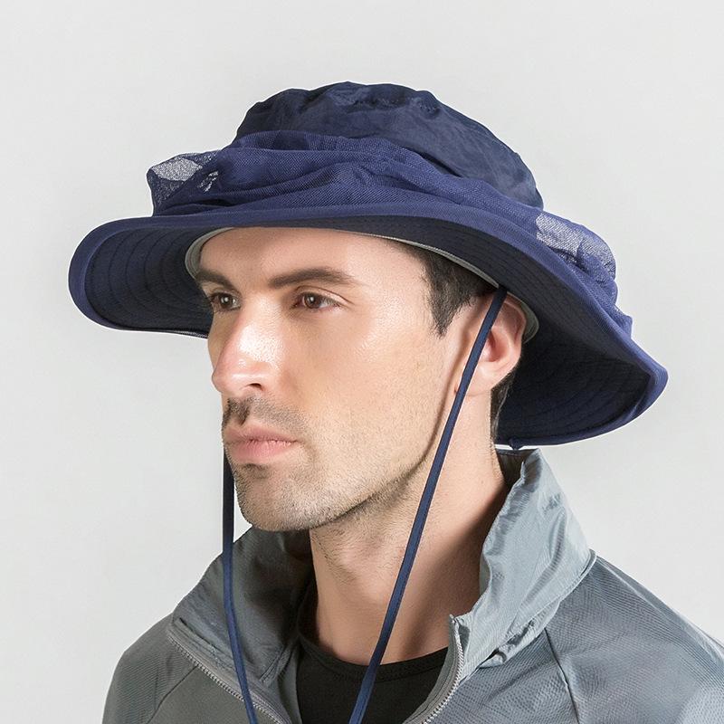 New Design Summer Outdoor Breathable Multi-color Sun Shade Quick Dry Anti-mosquito Large Eaves Camp Caps with Mesh Mask