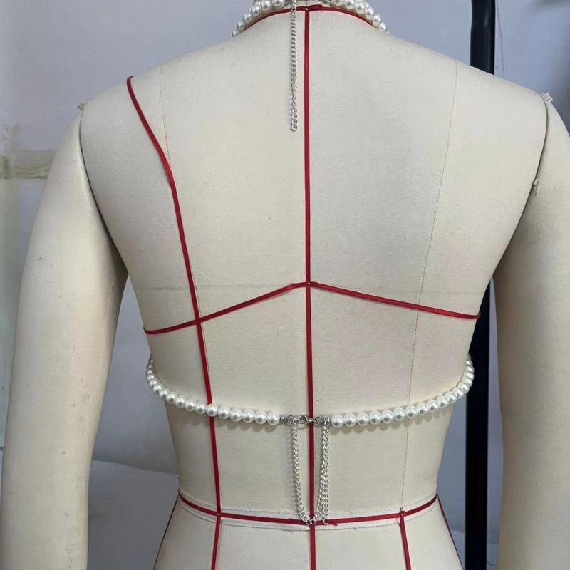 Adjustable Pearls Body Jewelry Body Chain Decoration for Trendy Women Strapless Dresses and Casual Stylish Outfits