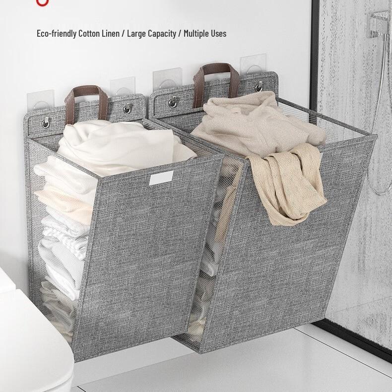 Multi-Functional Wall-Mounted Laundry Basket: Large Cotton & Linen Hamper for Bathroom.