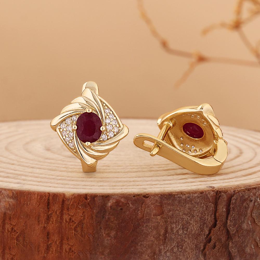 Women's Rhombic Design 925 Sterling Silver Yellow Earrings Natural Ruby Oval 4*5mm Real Gemstone Fine Jewelry Valentine's Gift