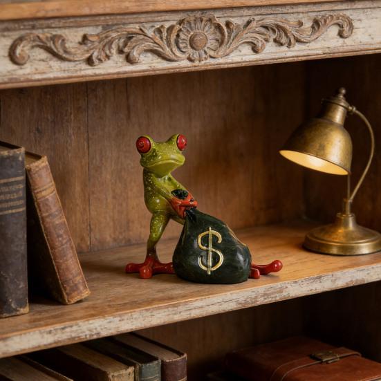 Frog Money Bag Statue Small Resin Frog Sculpture Desk Lucky Frog Ornament for Garden Home Office Workplace Decor