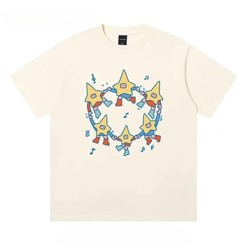 Stars Graphic Print Autumn Pure Cotton Men's and Women's T-shirt Short Sleeve Street Fashion Trend Clothing  Vintage Clothes