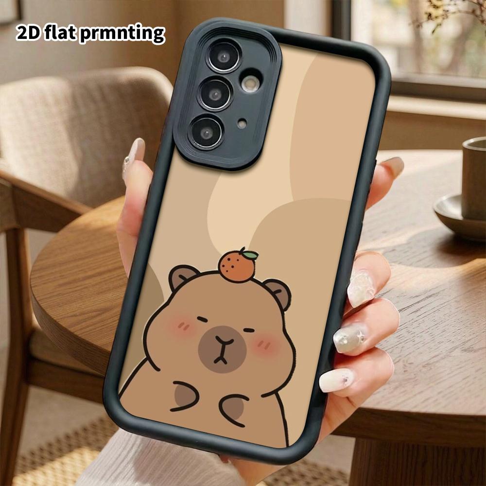 Phone Case: 2D Flat Samsung Galaxy A34 A35 M05 M06 S20 S22 S21 FE Plus 5G Step Protective Case, Capybara with Orange On Top, Christmas and Halloween G