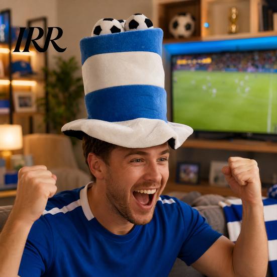Breathable Football Headwear Soft Soccer Ball Plush Hat, Striped Sports Theme Party Top Fan Hat Game Cheerleading for Bars, Photo Booth Props, Themed