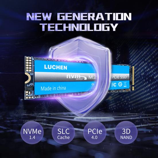 Yousheng PCIe 4.0 M.2 NVMe TLC SSD 64/128/256GB Maximum Read 7300MB/s Max Write 6800MB/s AI Computing Gaming Heavy Duty Workstations Internal Solid