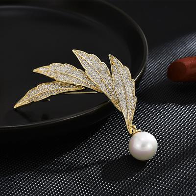 Wings Of Freedom Pearl High-End Brooch Atmospheric Shiny Zircon Corsage Women'S Accessories Simple Suit Coat Accessories