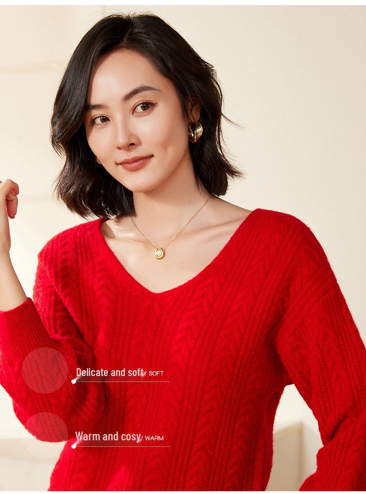 2024 Autumn/Winter Women's Wool Polo Collar Ribbed Loose Sweater