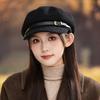 Versatile Belt Buckle Plaid Beret Korean Casual Windproof and Warm Octagonal Hat Showing Face Showing Little Painter Hat New
