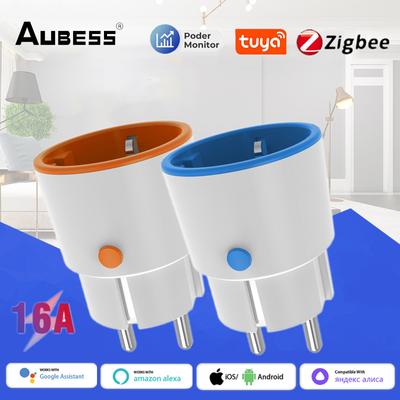 Tuya Smart Zigbee 3.0 Plugue de energia 16a Eu Outlet Medidor sem fio Controle remoto Soquete Funciona com Alexa Google Home Need Hub