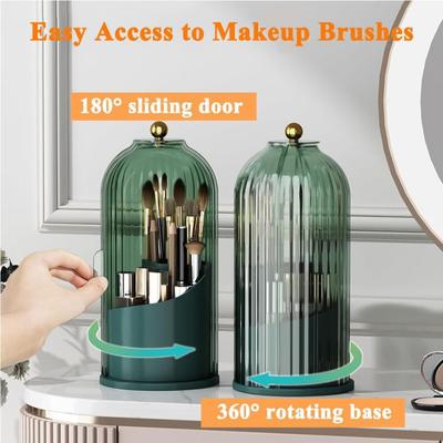 Make-up-Pinselhalter-Organizer mit Deckel, 360 Grad drehbar, Make-up-Organizer mit großer Kapazität, staubdichte Aufbewahrungsbox für Kosmetik auf der Arbeitsplatte