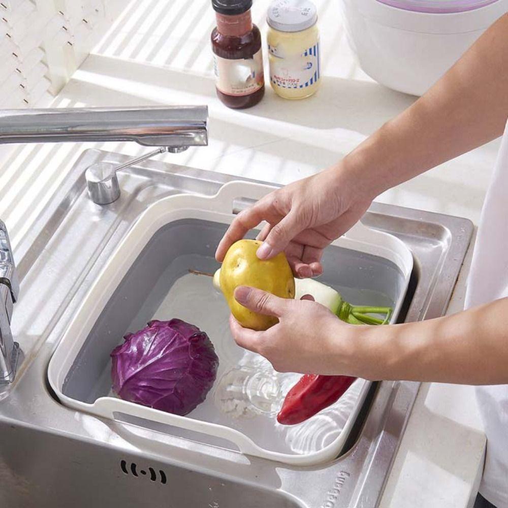 With Drain Plug Folding Wash Basin Foldable Kitchen Storage Tray Portable Storage Basket Fruit