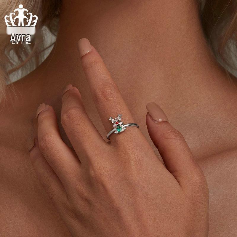 Everlove Reindeer Moose S925 Sterling Silver Rhodium-Plated Open Ring for Women