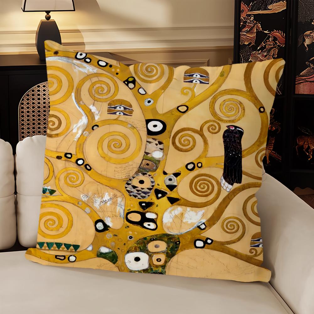 Gustav Klimt Oil Painting Cushion Cover Sofa Living Room Bedroom Headboard Backrest Cushion Square Cushion Nap Time Pillow Case