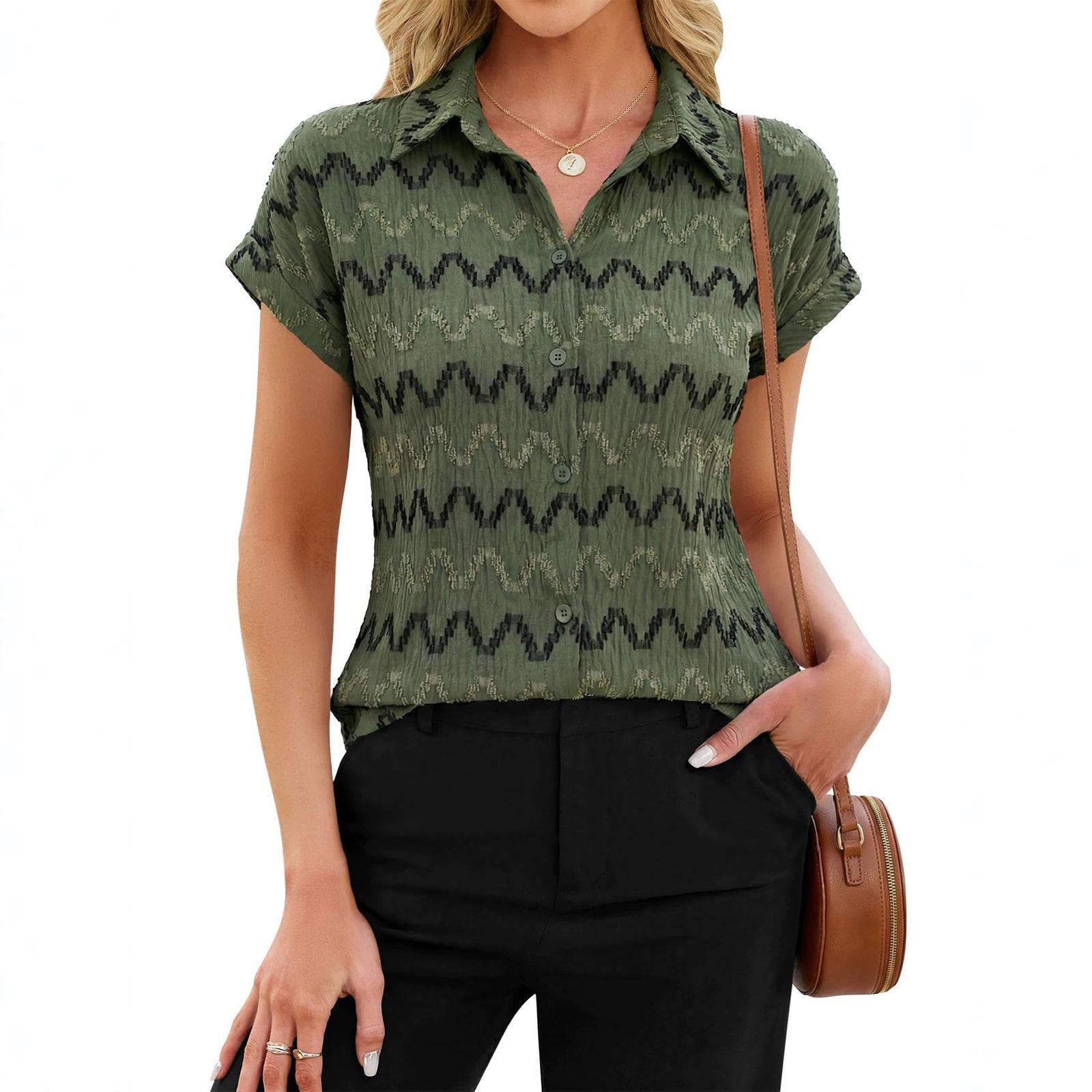Women s Casual Loose Short-sleeve Striped Shirt Top M