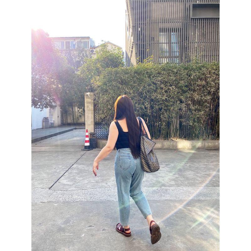Miss Biggie Fashion Plus Size Slim Looking Easiest for Match All Cotton Non-Elastic High Waist Loose Loose Tapered Pants Denim