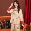 Da Vinci Password Retro Wind Ice Silk Pajamas Women's Spring and Summer Jacquard Round Neck Seven-quarter Sleeve Loungewear Set