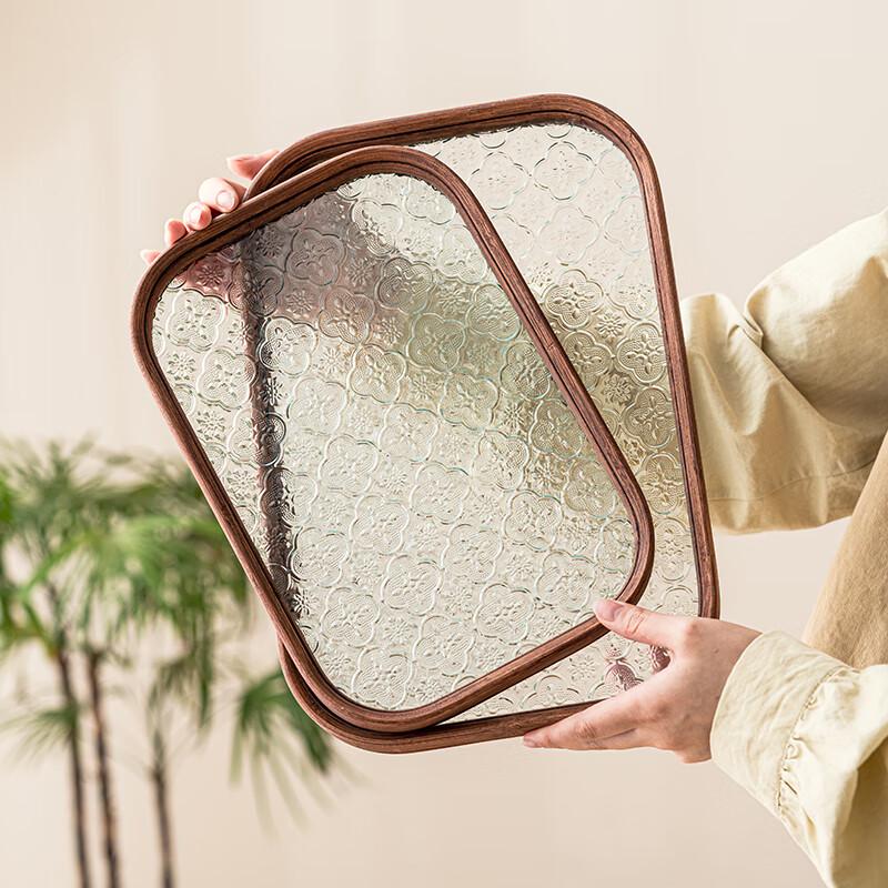 Begonia Flower Glass Rectangular Serving Tray