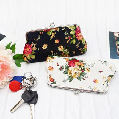 Flower Printed Coin Wallet For Women Mini Handbag Canvas Coin Purses Money Card Holder Wallet Pouch Lipstick Earphone Key Bags