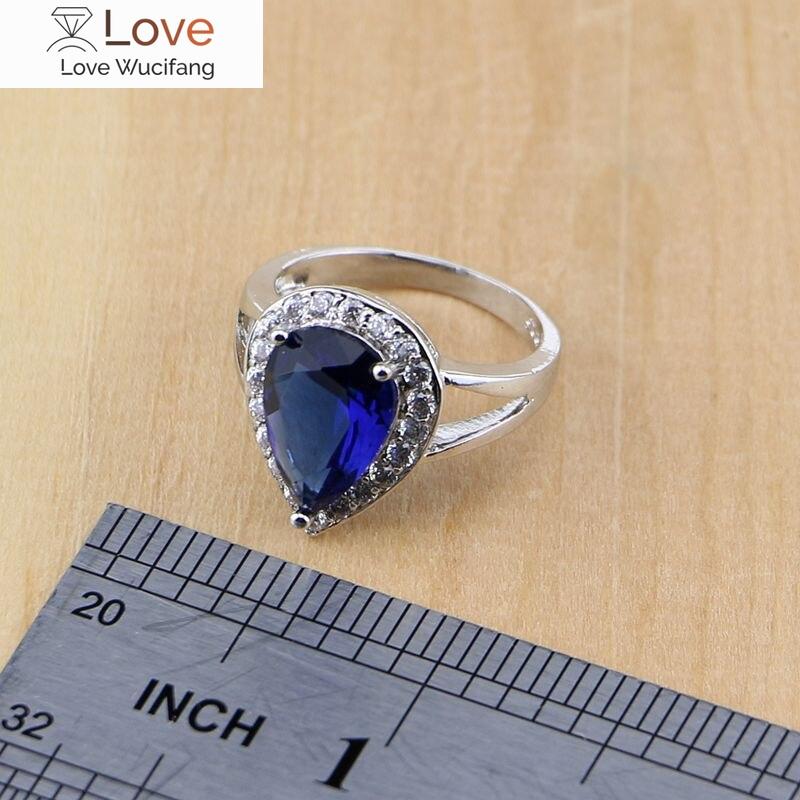 925 Sterling Silver Jewelry White Cz Blue Zircon Jewelry Sets For Women Earrings /Pendant /Necklace /Rings /Bracelet