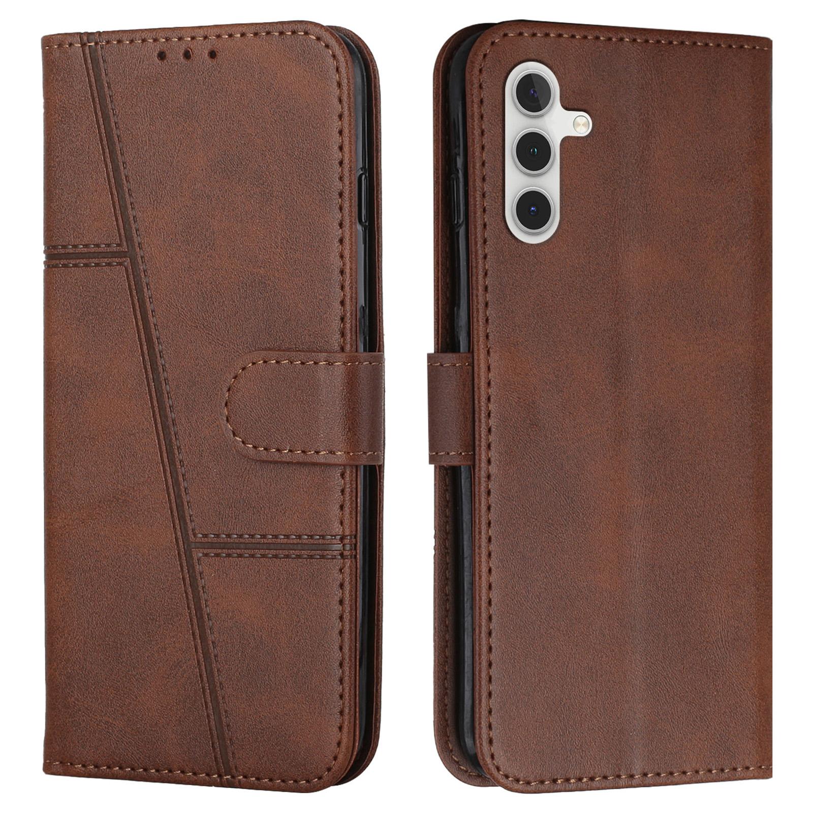 

For Samsung Galaxy S25 FE Leather Phone Case Foldable Stand Wallet Flip Cover with Strap Brown