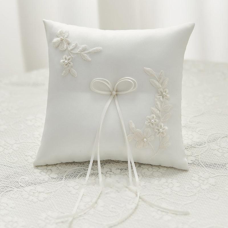 Cuscino Portafedi con Perle, Fiocchi e Orsetto per Matrimoni, Balli di Fine Anno, Anniversari, Cerimonie e Feste in Spiaggia Morbido Cuscino con Fiocchi